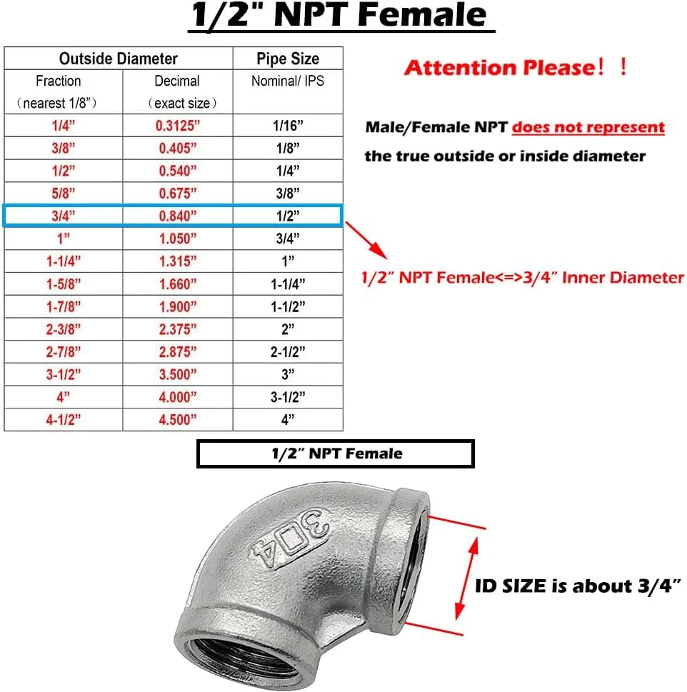 Beduan 304 Stainless Steel 1/2 NPT Elbow Female