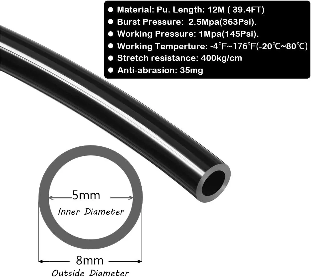 Beduan 8mm x 5mm Black Pneumatic Tubing Pipe