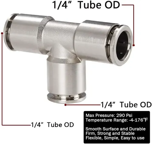 Beduan Push to Connect Union Tee, 1/4" Tube OD